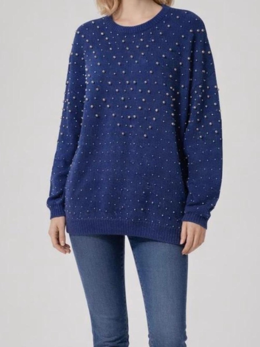 Vintage 80's Gold Beaded Blue Oversized Sweater Size 2X